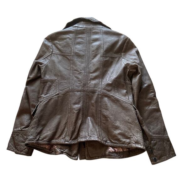 Jakett New York Leather Biker Moto Jacket Asymmetrical Zip Cargo Pocket Brown - Picture 3 of 13